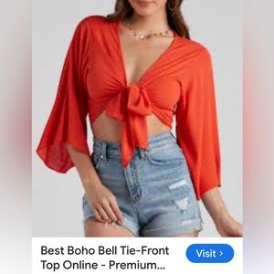 VICI Bold Red Tie-Front Blouse